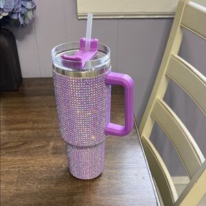 Purple Rhinestone Tumbler with Handle